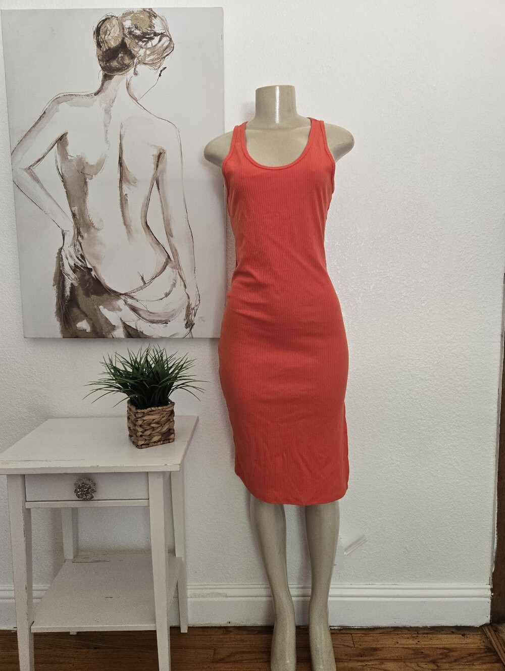 NWT Wild Fable Sleeveless Ribbed Tank Midi Dress - Coral Size Large